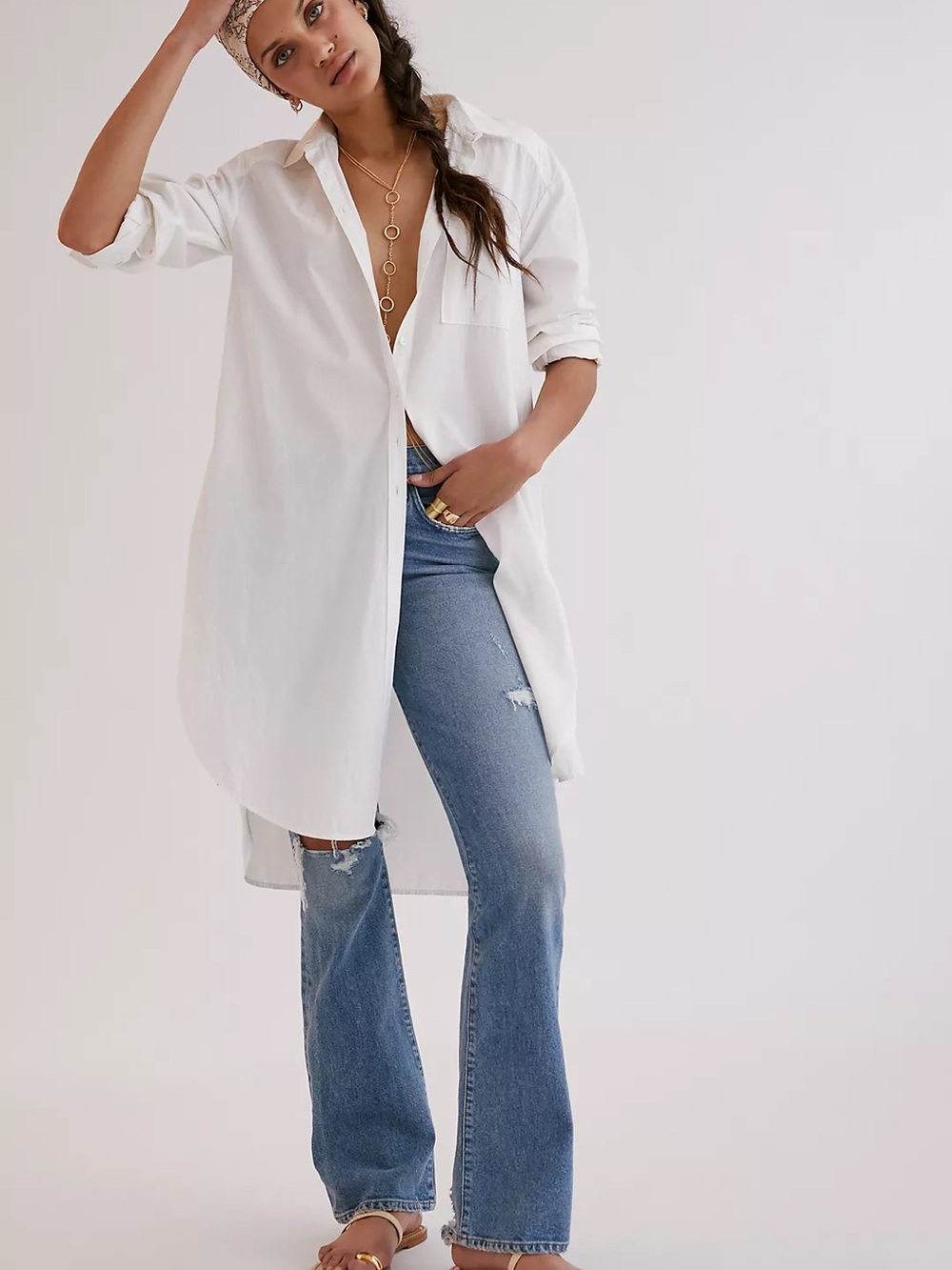 Anthropologie Maeve Maxi tunic poplin button down